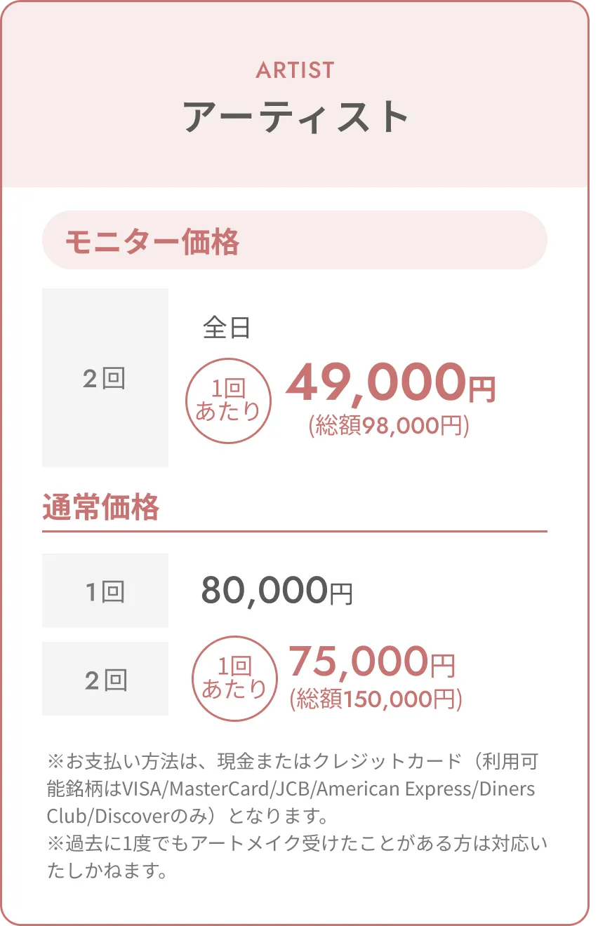 トップアーティスト料金表